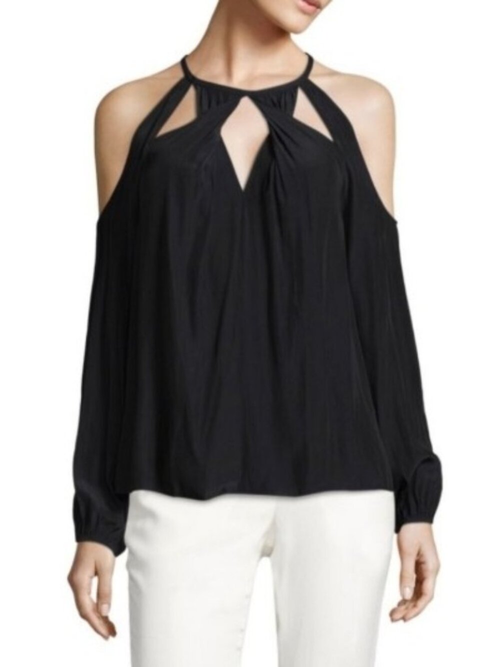 EUC Ramy Brook Tascha Black Cold Shoulder Blouse, Sz - Sm